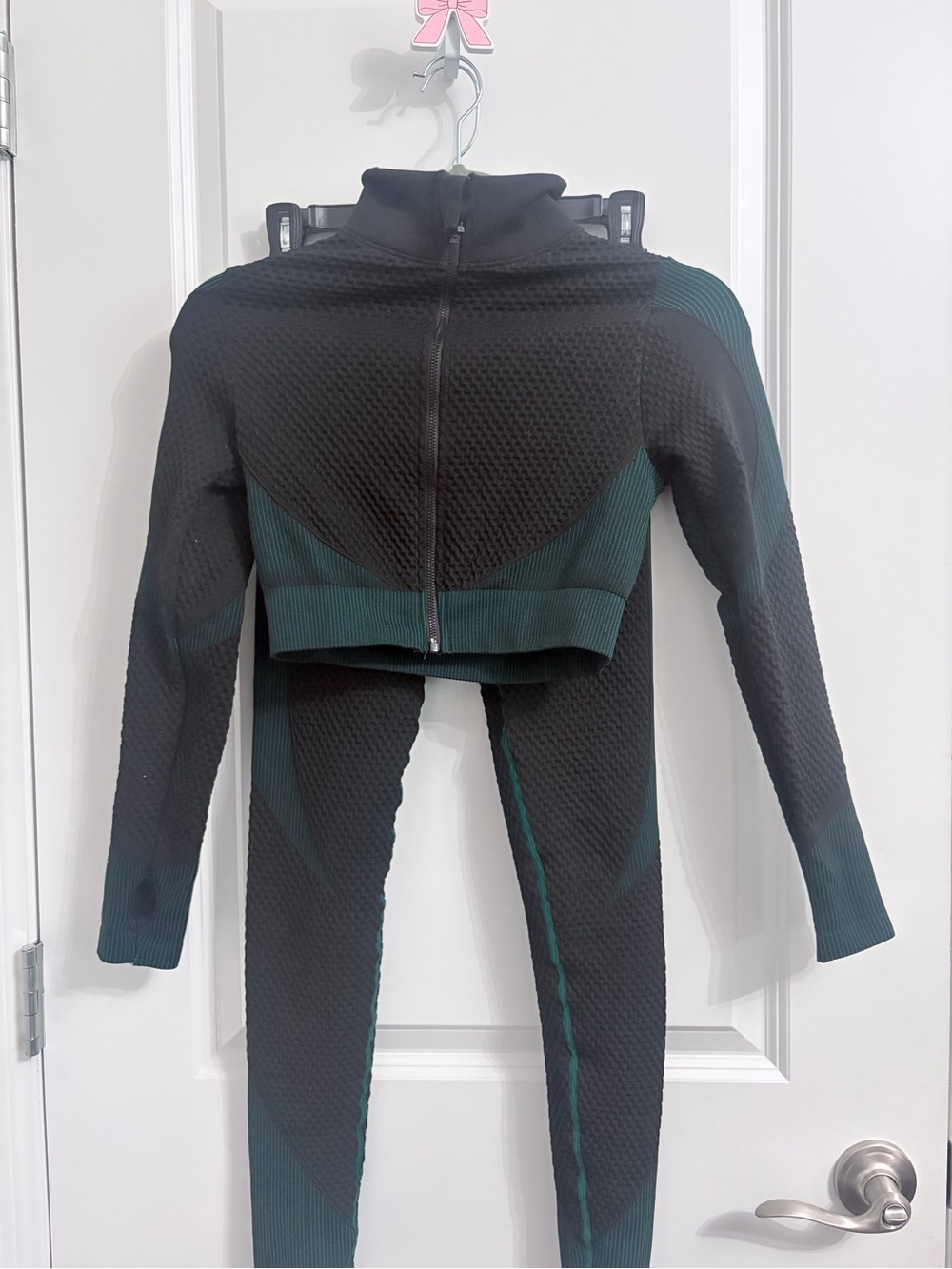 Striped Athletic Zip Hoodie & Leggings— Black & Teal